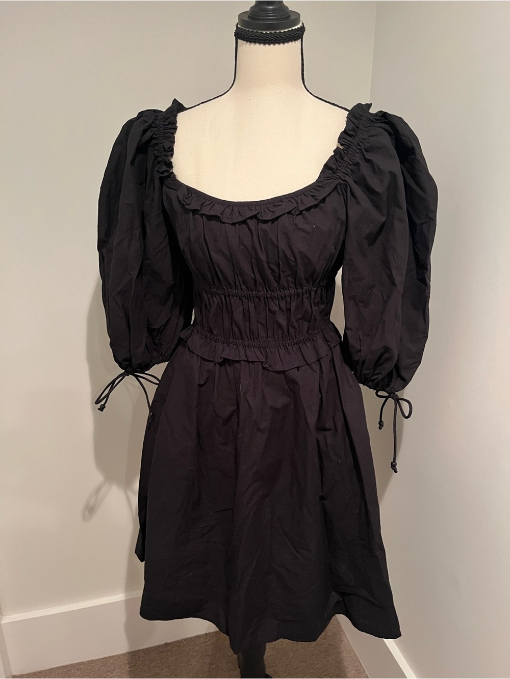 NWT House of Harlow 1960 Black Puff-Sleeve Mini Dress